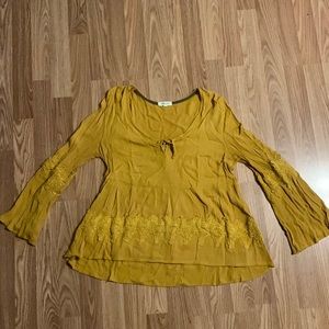 Mustard yellow blouse with bell sleeves